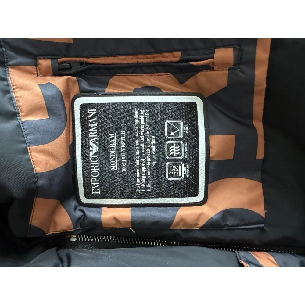 Emporio Armani Black with Orange Lettering Size 50 - NEW Authentic Puffy Jacket - Picture 6 of 7